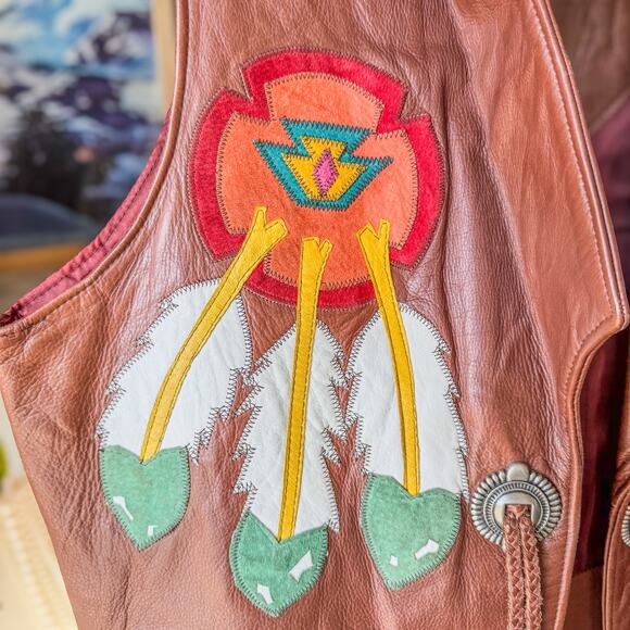 Arturo by Burray Olson Genuine Leather Vest Southwestern/Native American Motif - Picture 7 of 9